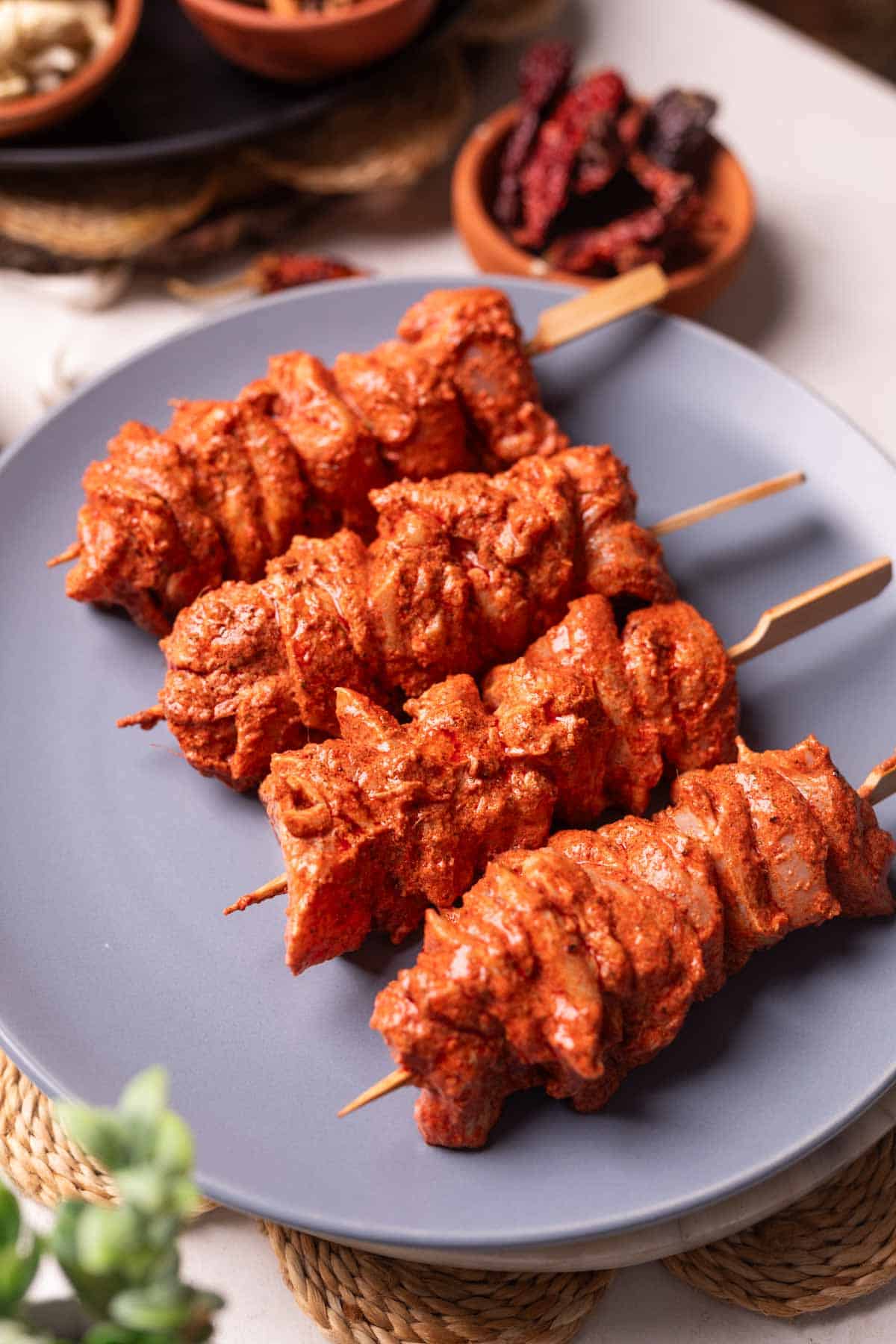 an image of marinated chicken tikkas ready to go in the air fryer
