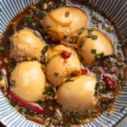 Mayak eggs in a bowl