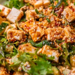 A close up image of Asian cucumber salad to show it's texture