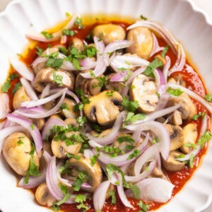 Nepali Mushroom Salad or Sadheko, served in bowl