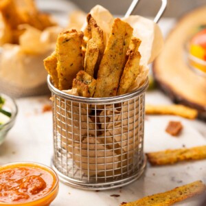 crispy sooji fries served with tomato ketchup