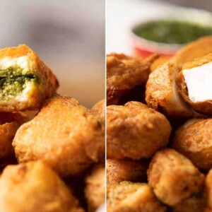 Paneer pakora photographed two ways