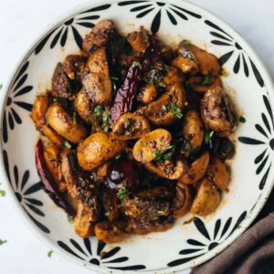 Mushroom pepper fry served in a bowl
