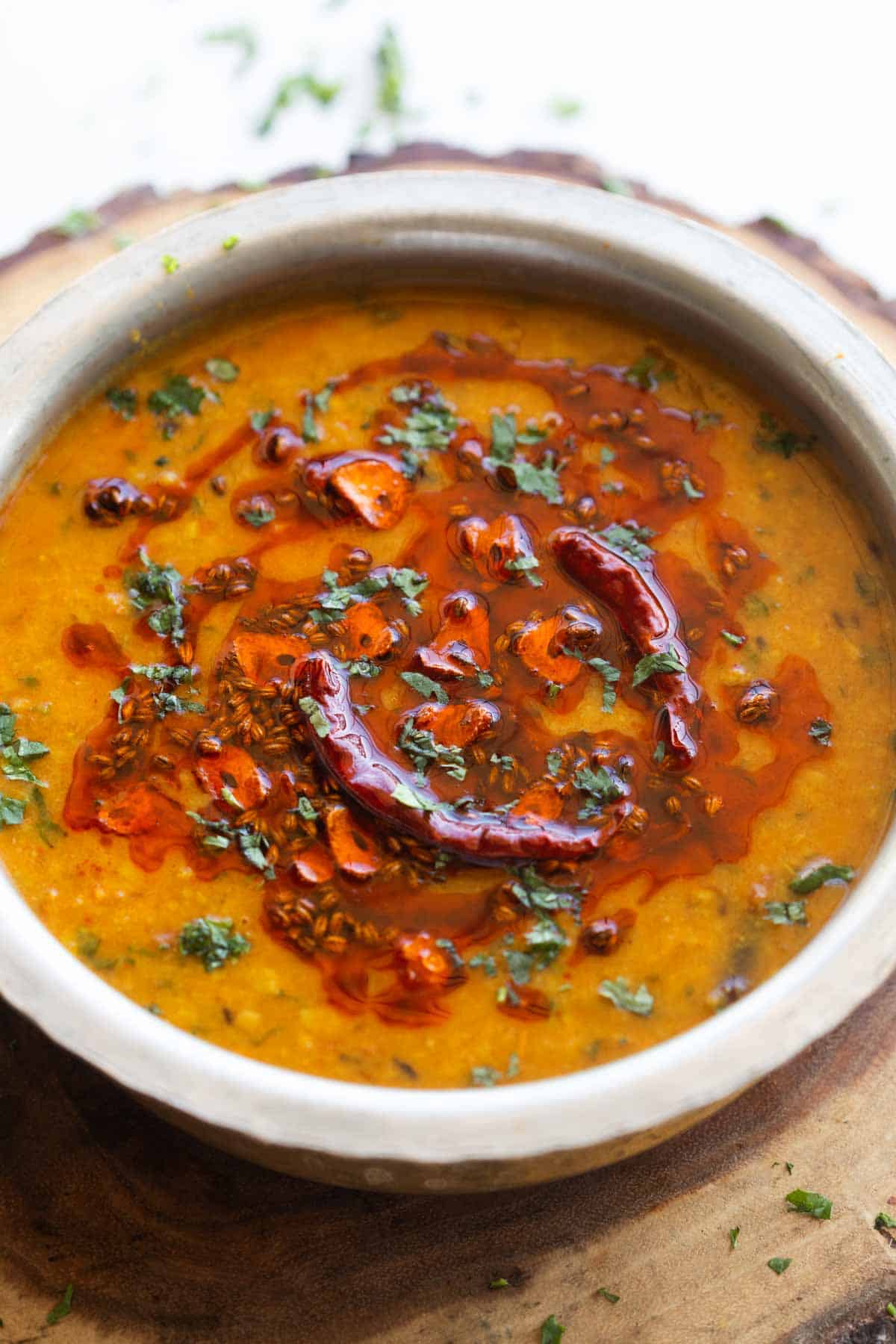 dal tadka served in a handi style vessel