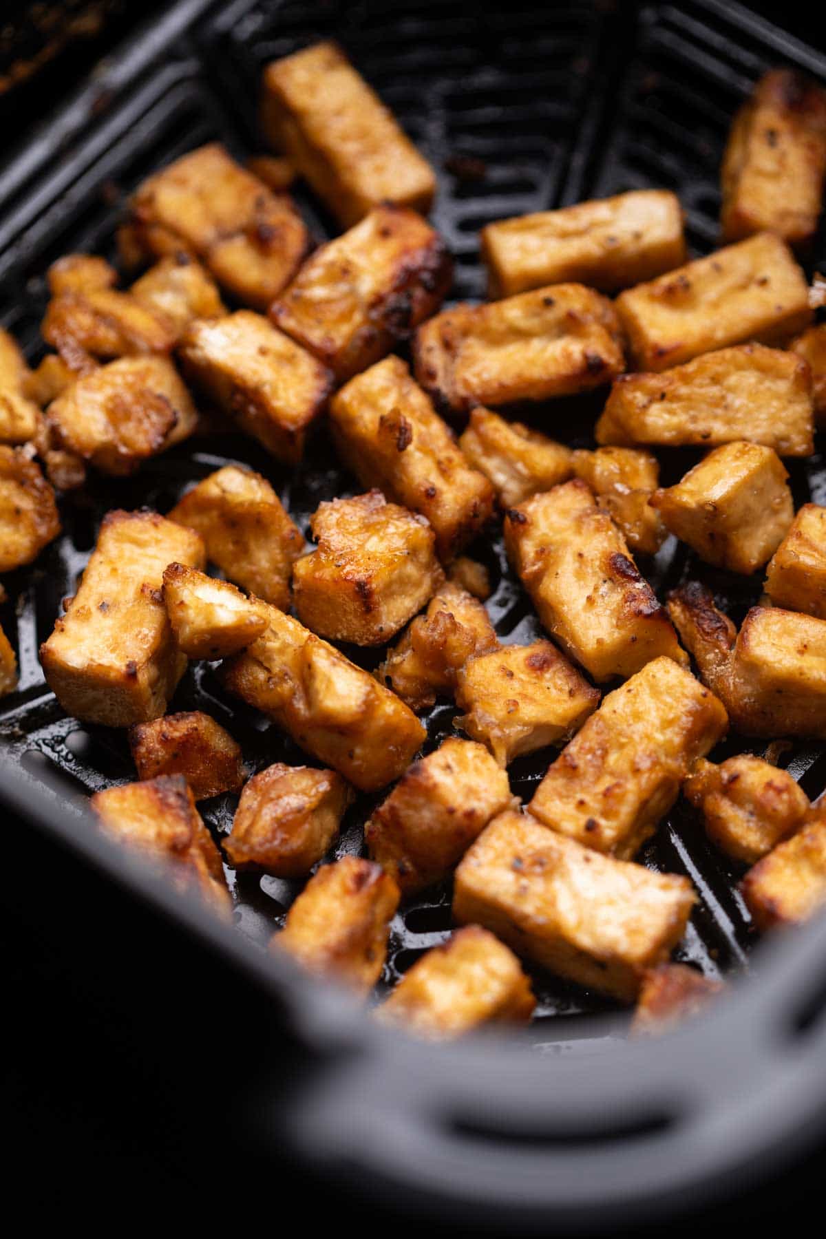 an image of crispy air fried tofu ready to be turned in to kung pao tofu 