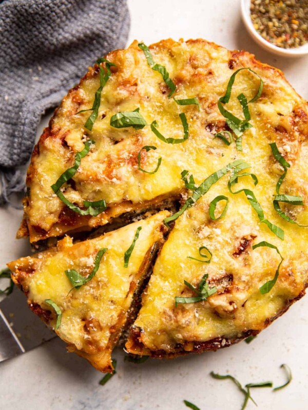 Instant Pot Lasagna served with a slice cut out