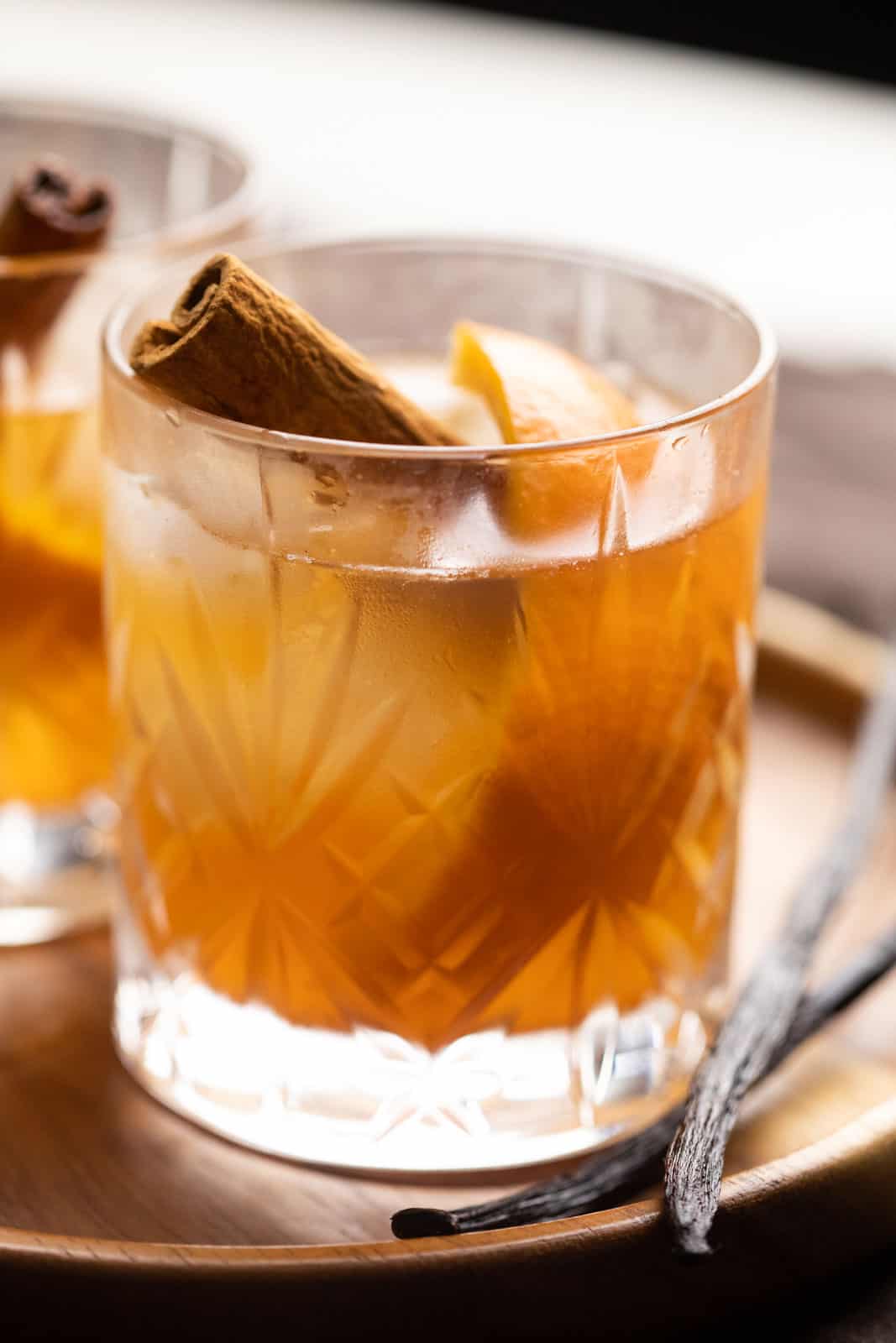 Closeup of the vanilla cinnamon old fashioned