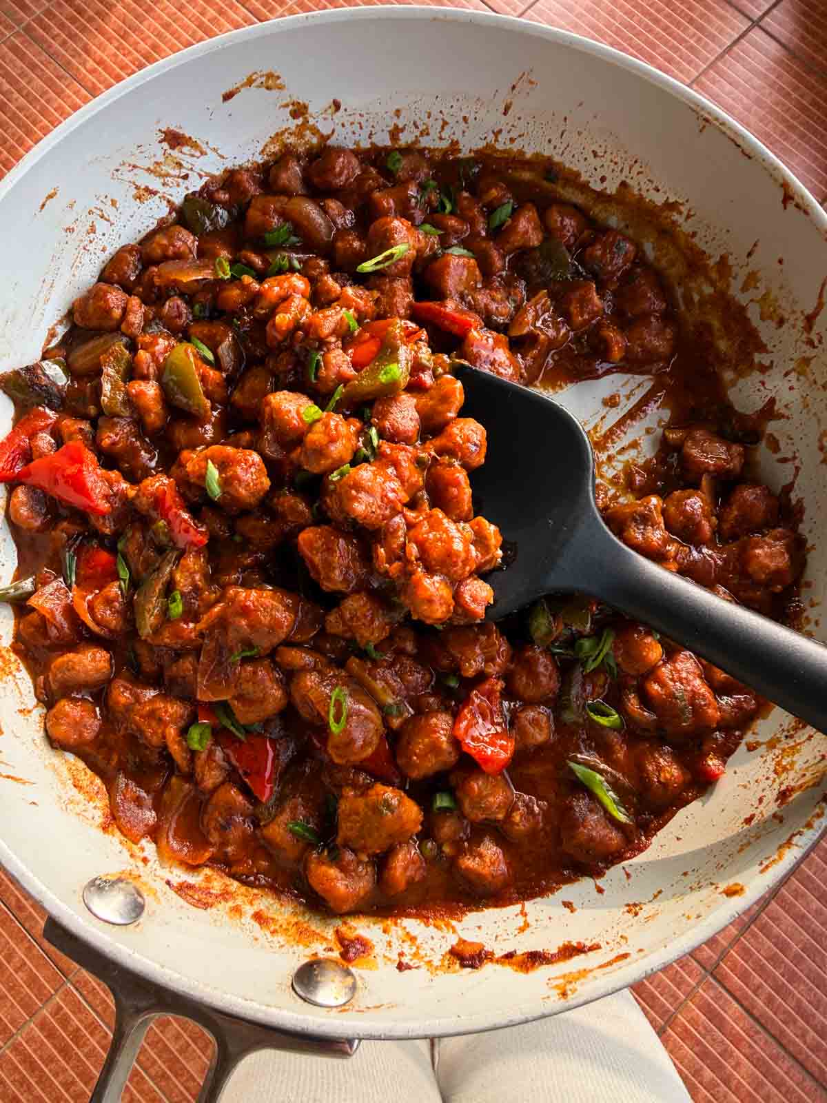 an image of soya manchurian in the pan ready to be served