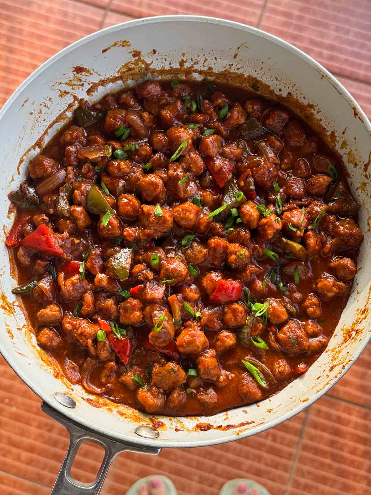 an image of soya manchurian in the pan ready to be served 