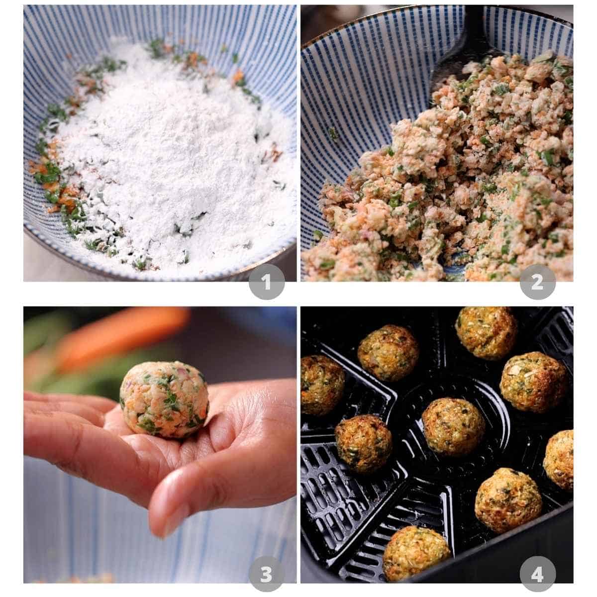 Step by step images of how to make veg manchurian in the air fryer