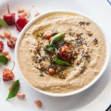 Indian Style No Coconut Peanut Chutney served in a white bowl.