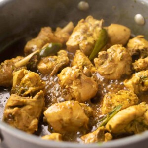 shot of andhra chilli chicken in a kadai