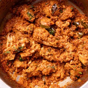 freshly made mangalorean chicken sukka in a kadai