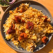 gobi 65 biryani served on a plate