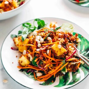 Thai Peanut Mango Quinoa Salad served on Chumbak's dinnerware collection.