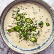 freshly made creamy japan chicken still in it's cooking saucepan