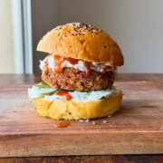 an image of rajma paneer burger assembled and ready for serving