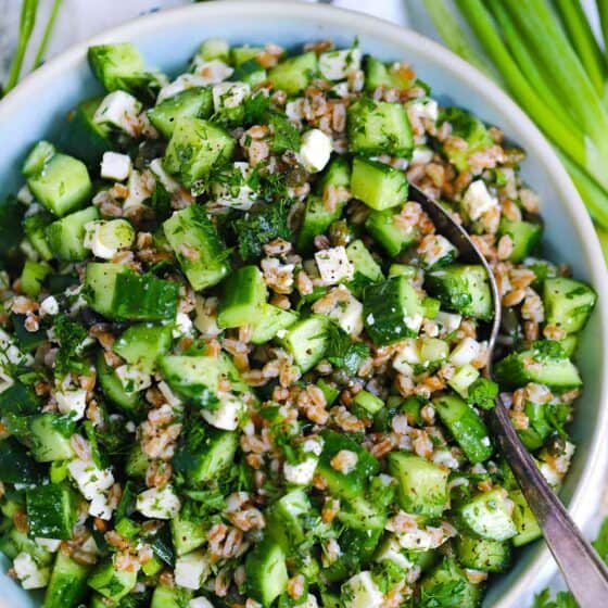 Cold Farro Salad with Cucumbers and Feta