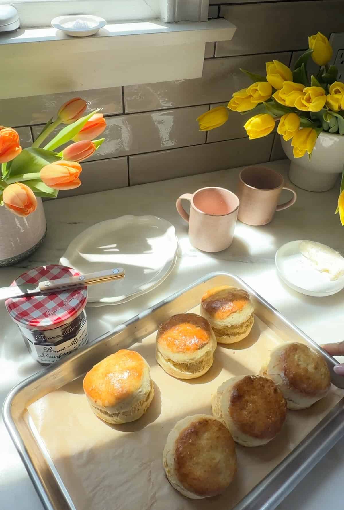 Tender British Scones with Jam and Clotted Cream