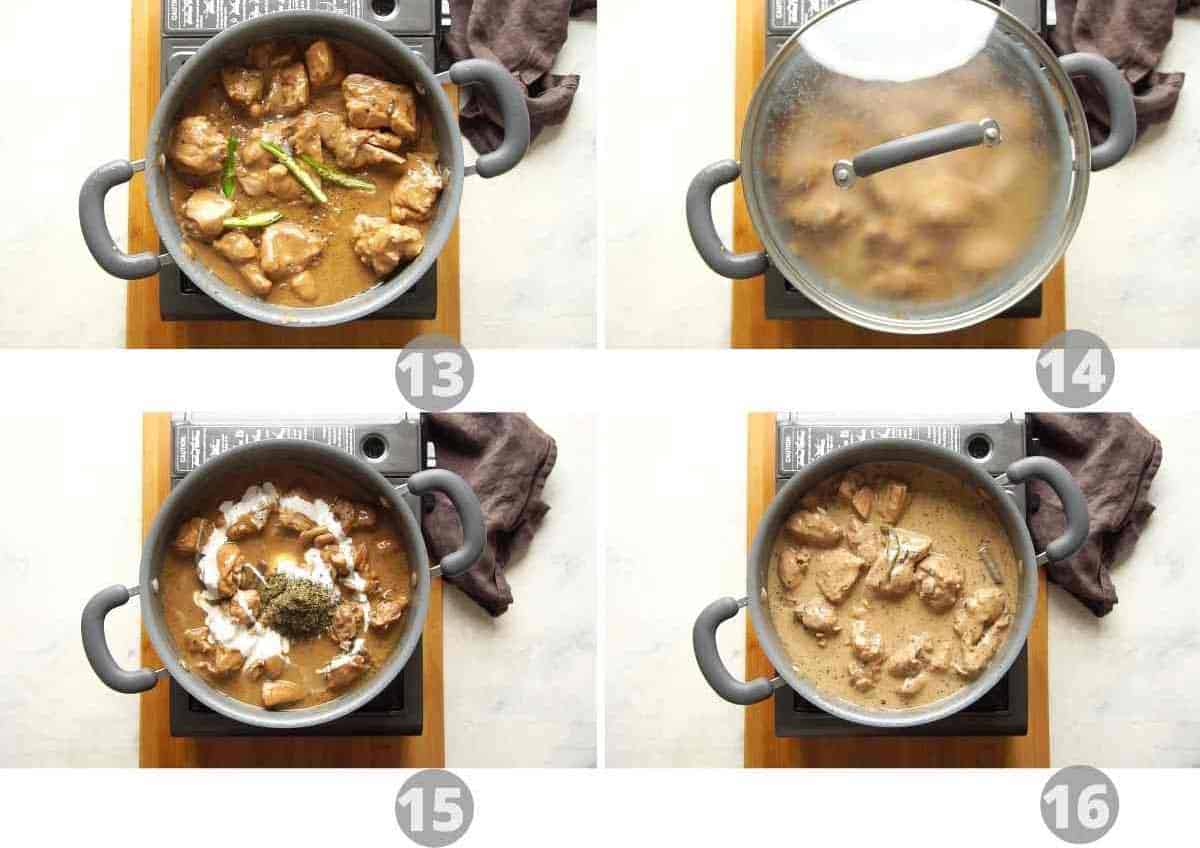 Step by step collage showing how to make chicken kali mirch