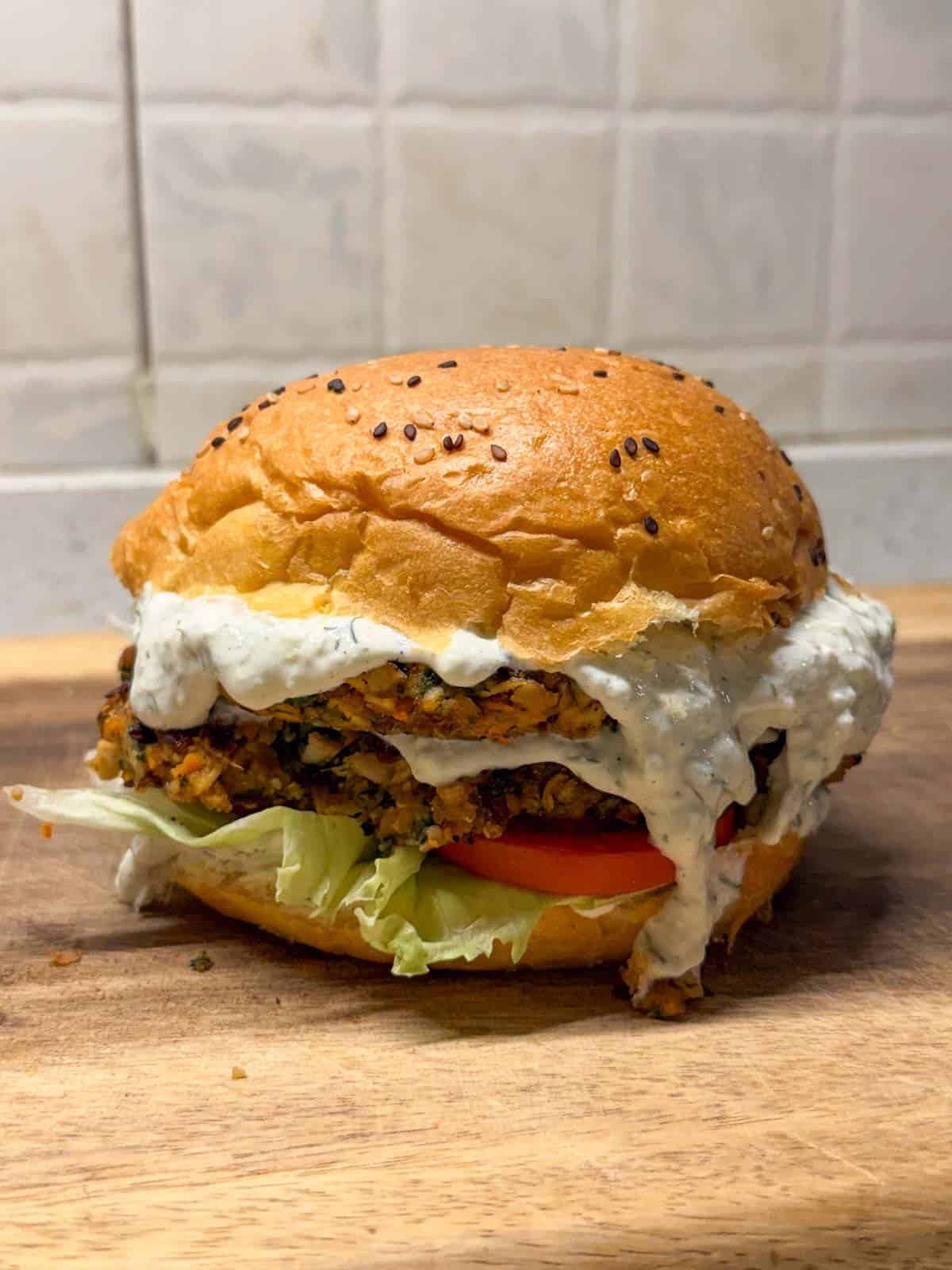 crispy veggie burger ready to be served 