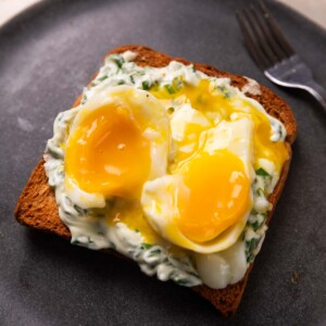 perfectly jammy air fryer boiled eggs on toast