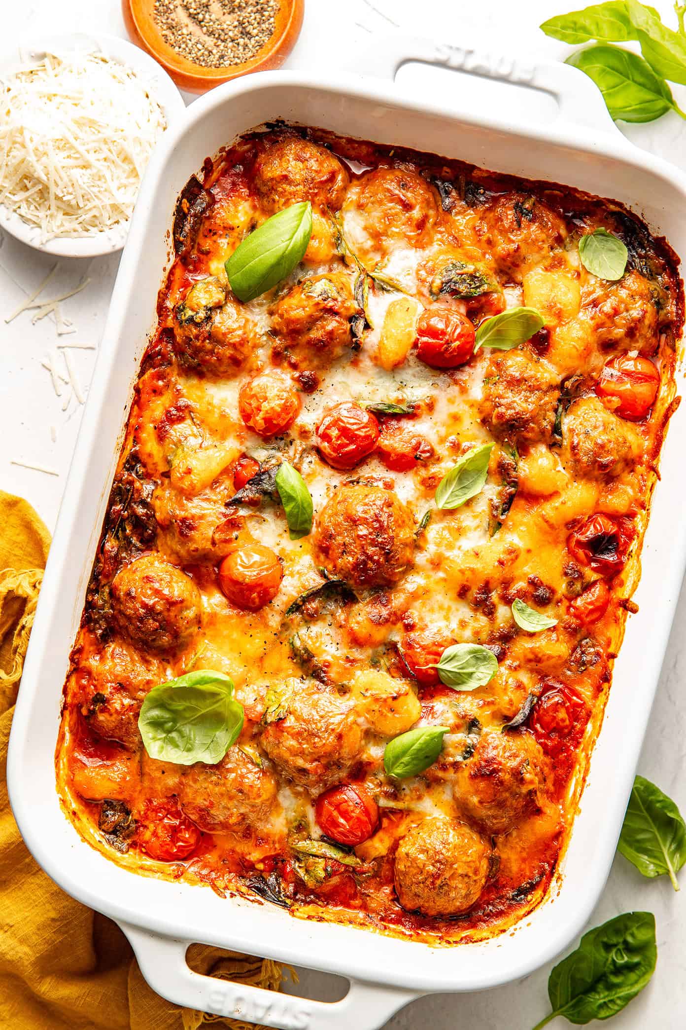 One Pan Baked Gnocchi and Meatballs