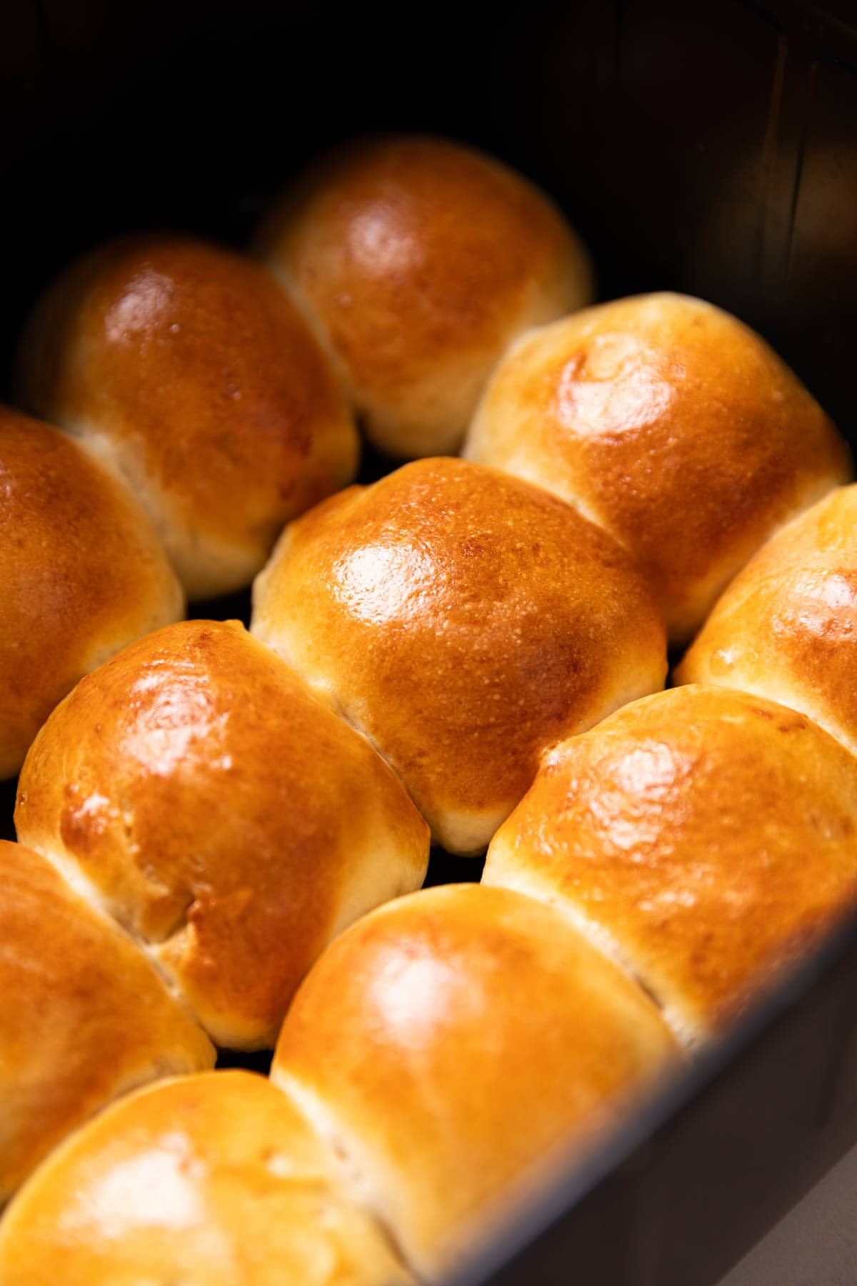 freshly baked air fryer dinner rolls in the air fryer