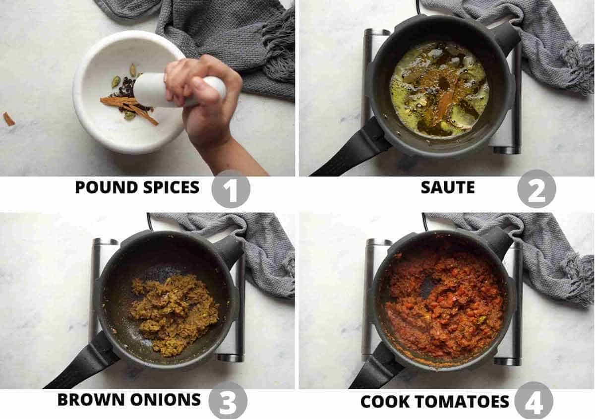 Step by step collage showing how to prepare the curry