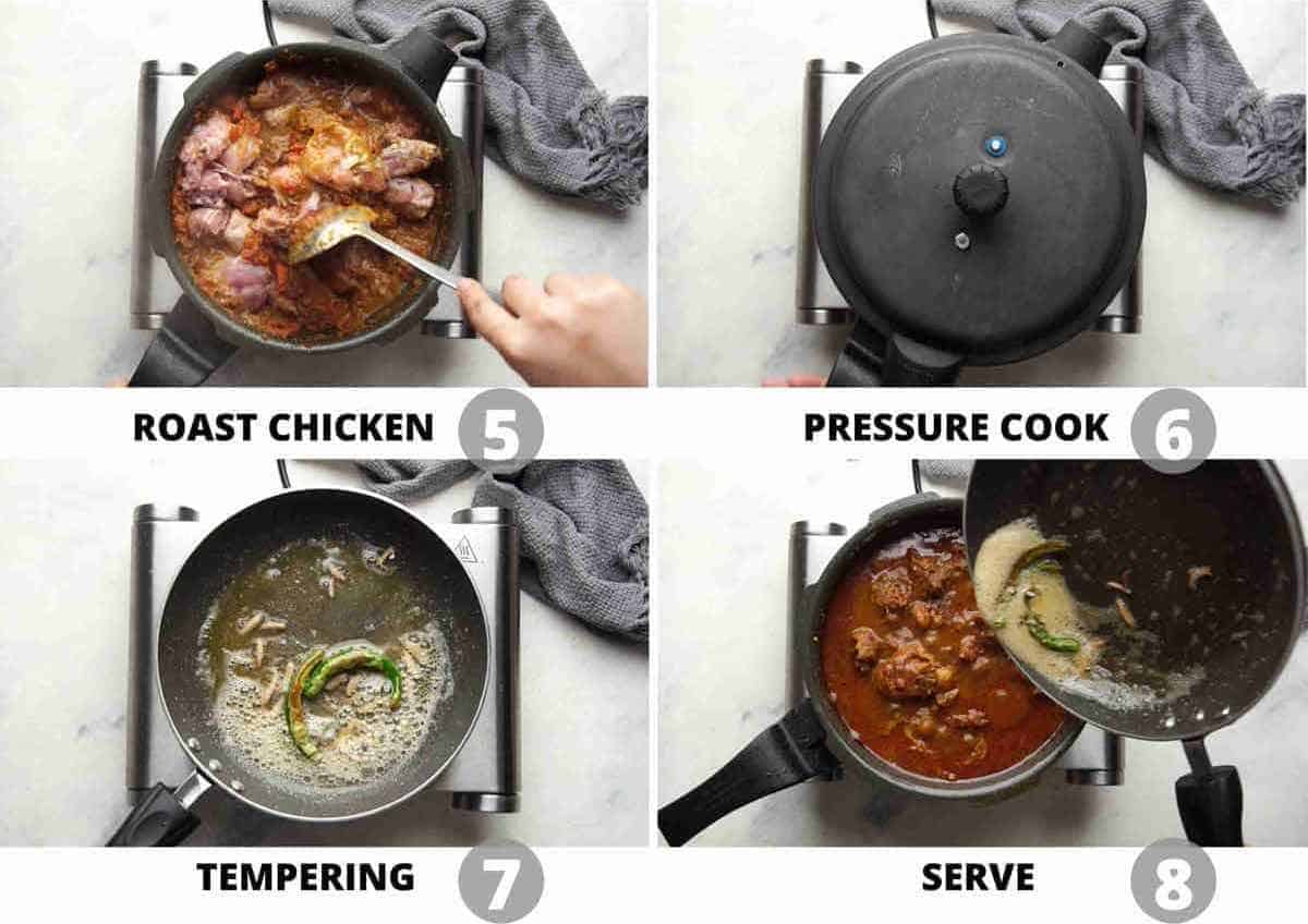 Step by step picture collage showing how to make dhaba chicken curry