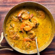 spicy prawn curry in its cooking vessel